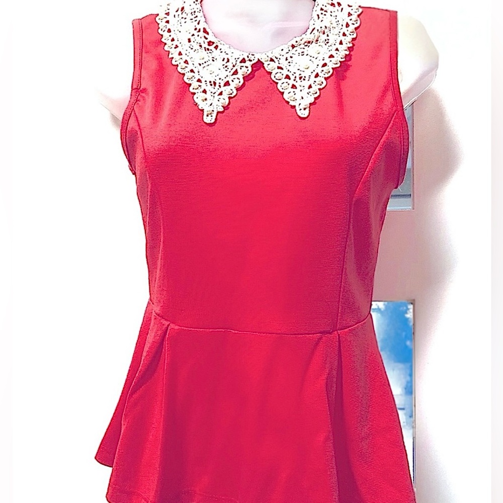 Top - Lace Collar, Peplum